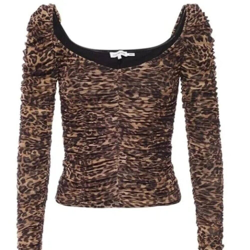 Good American Ruched Cheetah-Print Mesh Top